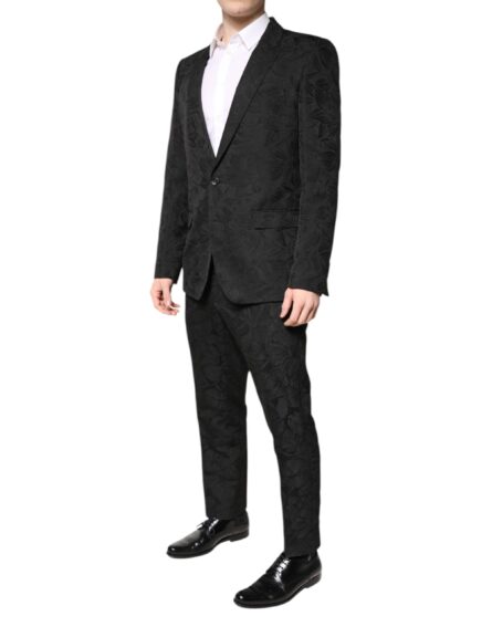 Black Polyester Floral Jacquard 2 Piece Suit - Image 3