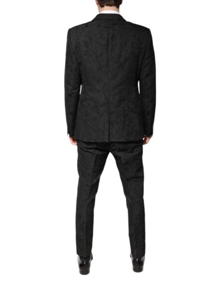 Black Polyester Floral Jacquard 2 Piece Suit - Image 4