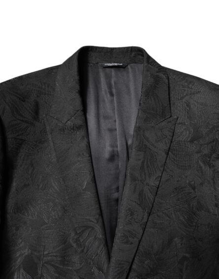 Black Polyester Floral Jacquard 2 Piece Suit - Image 5