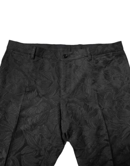 Black Polyester Floral Jacquard 2 Piece Suit - Image 6