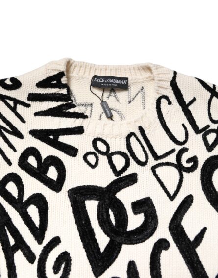 White Black Logo Print Women Pullover Sweater - Image 5